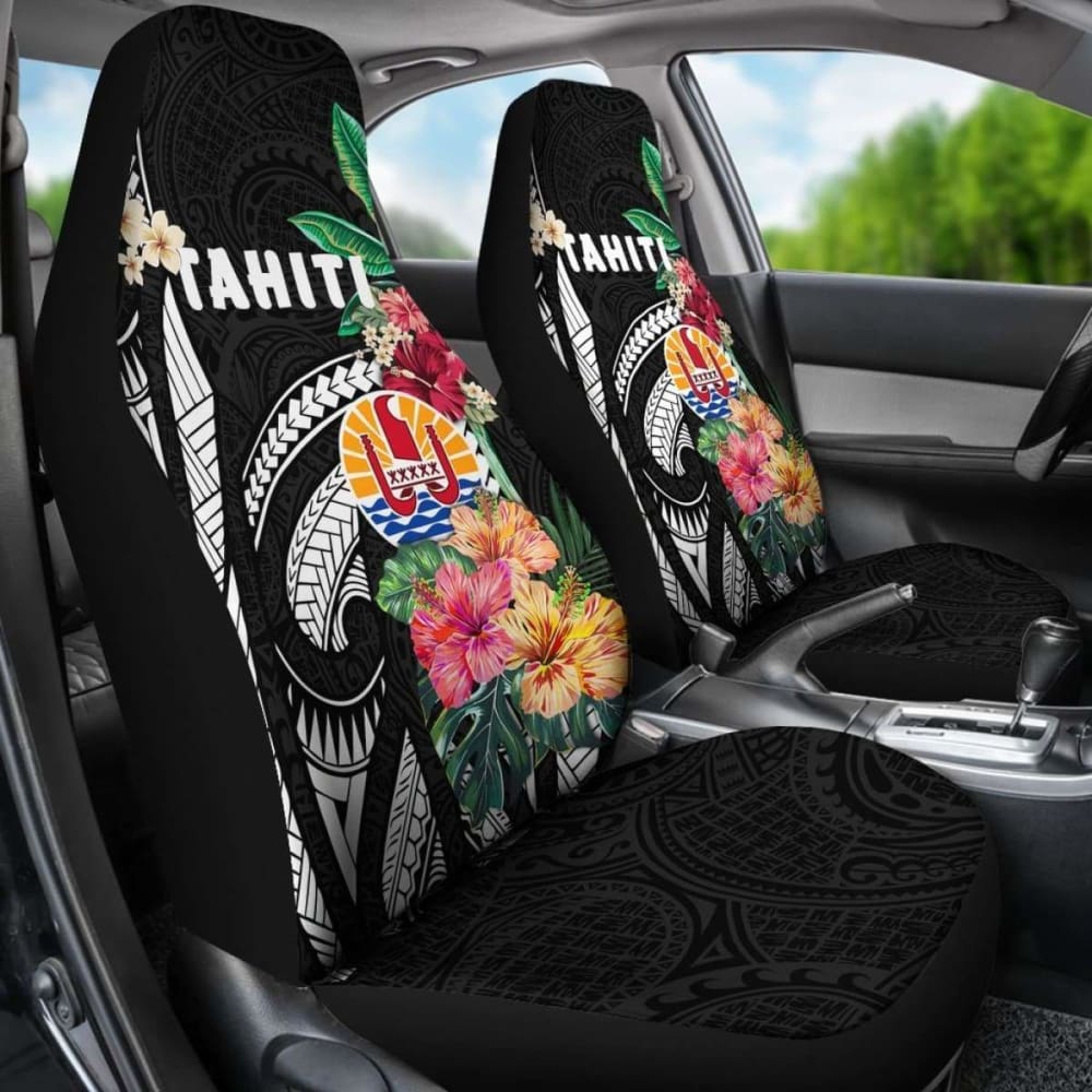 Tahiti Car Seat Covers Coat Of Arms Polynesian With Hibiscus