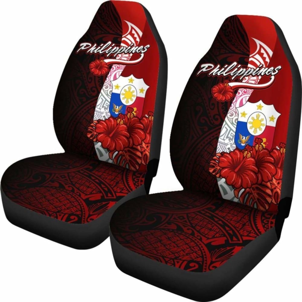 Philippines Polynesian Car Seat Covers - Coat Of Arm With Hibiscus -