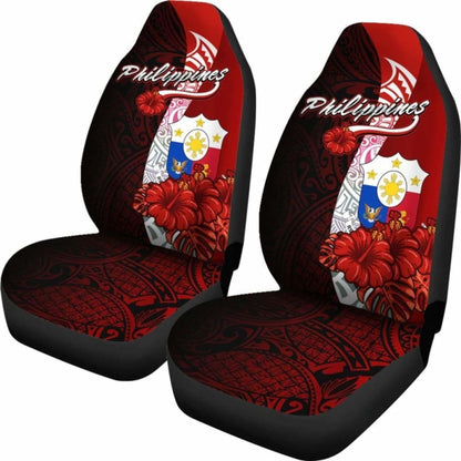 Philippines Polynesian Car Seat Covers - Coat Of Arm With Hibiscus -