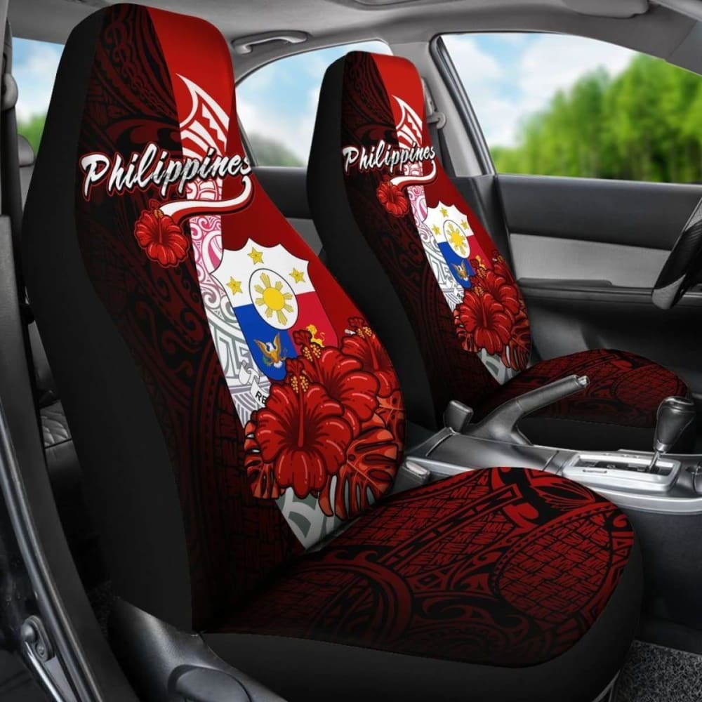 Philippines Polynesian Car Seat Covers - Coat Of Arm With Hibiscus -