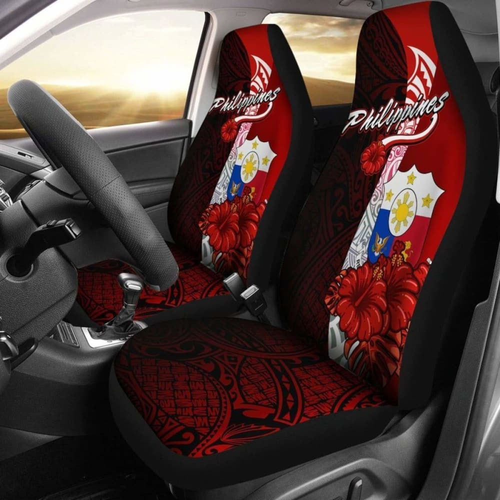 Philippines Polynesian Car Seat Covers - Coat Of Arm With Hibiscus -