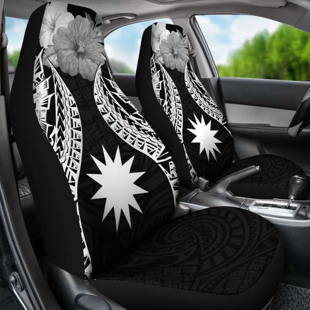 Nauru Polynesian Car Seat Covers Pride Seal And Hibiscus Black -