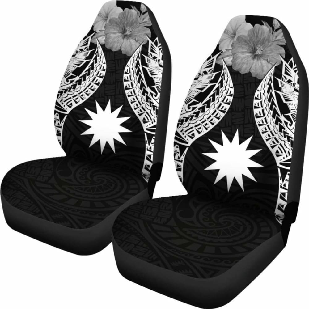 Nauru Polynesian Car Seat Covers Pride Seal And Hibiscus Black -