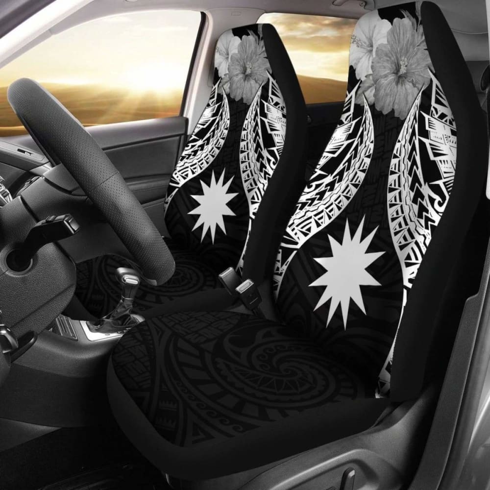 Nauru Polynesian Car Seat Covers Pride Seal And Hibiscus Black -