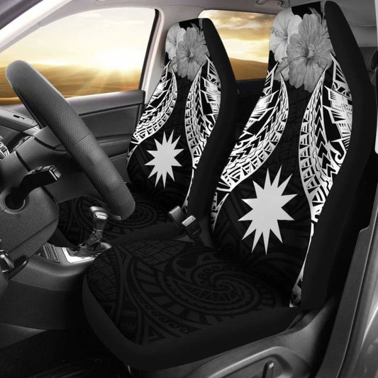 Nauru Polynesian Car Seat Covers Pride Seal And Hibiscus Black -
