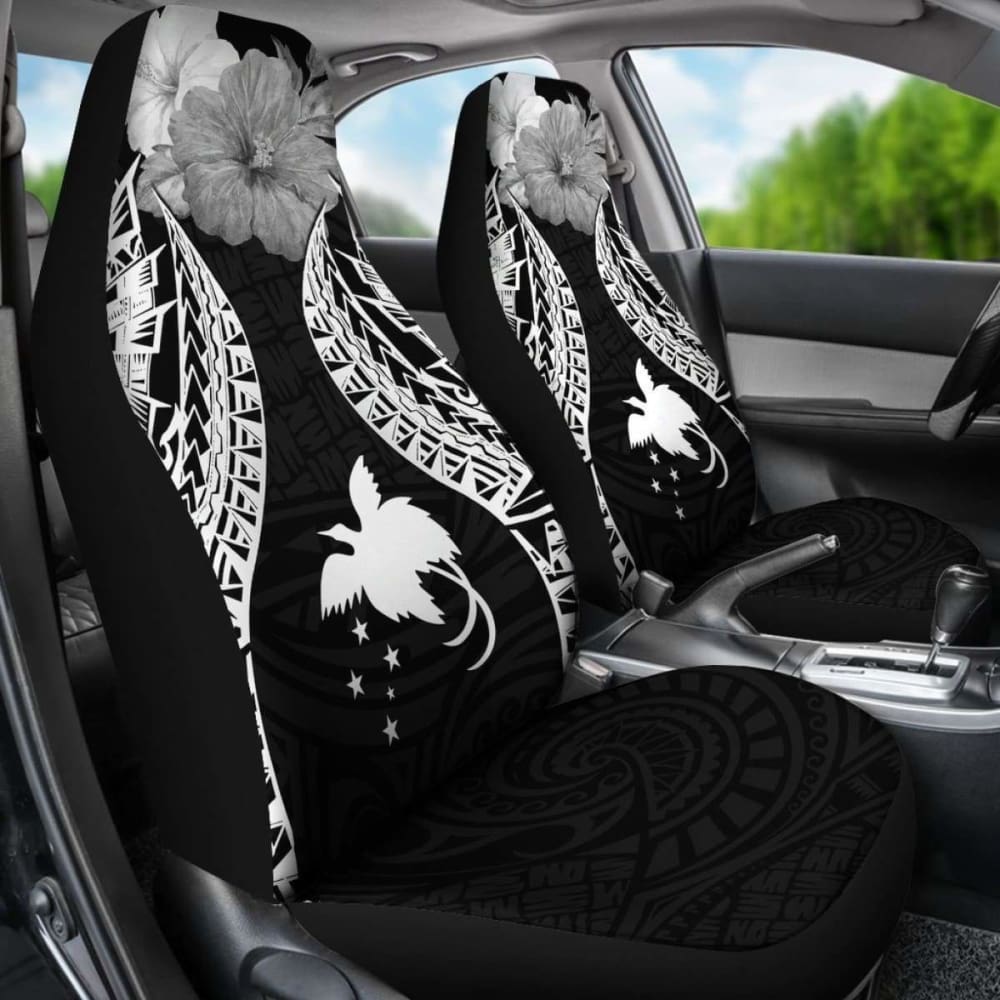 Papua New Guinea Polynesian Car Seat Covers Pride Seal And Hibiscus Black -