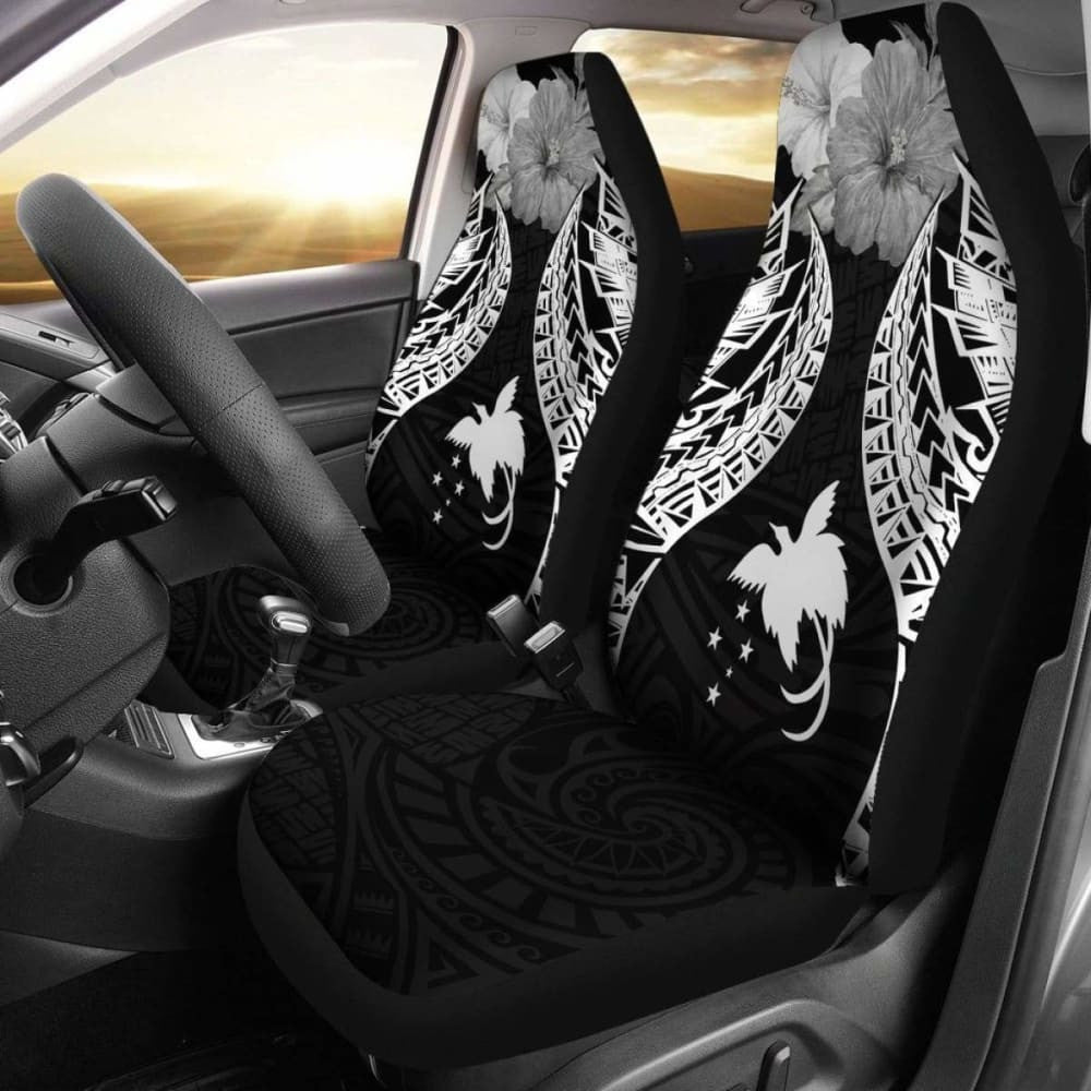 Papua New Guinea Polynesian Car Seat Covers Pride Seal And Hibiscus Black -