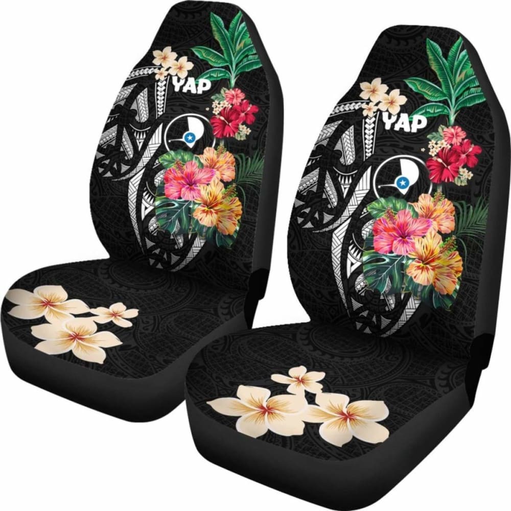 Yap Car Seat Covers Coat Of Arms Polynesian With Hibiscus