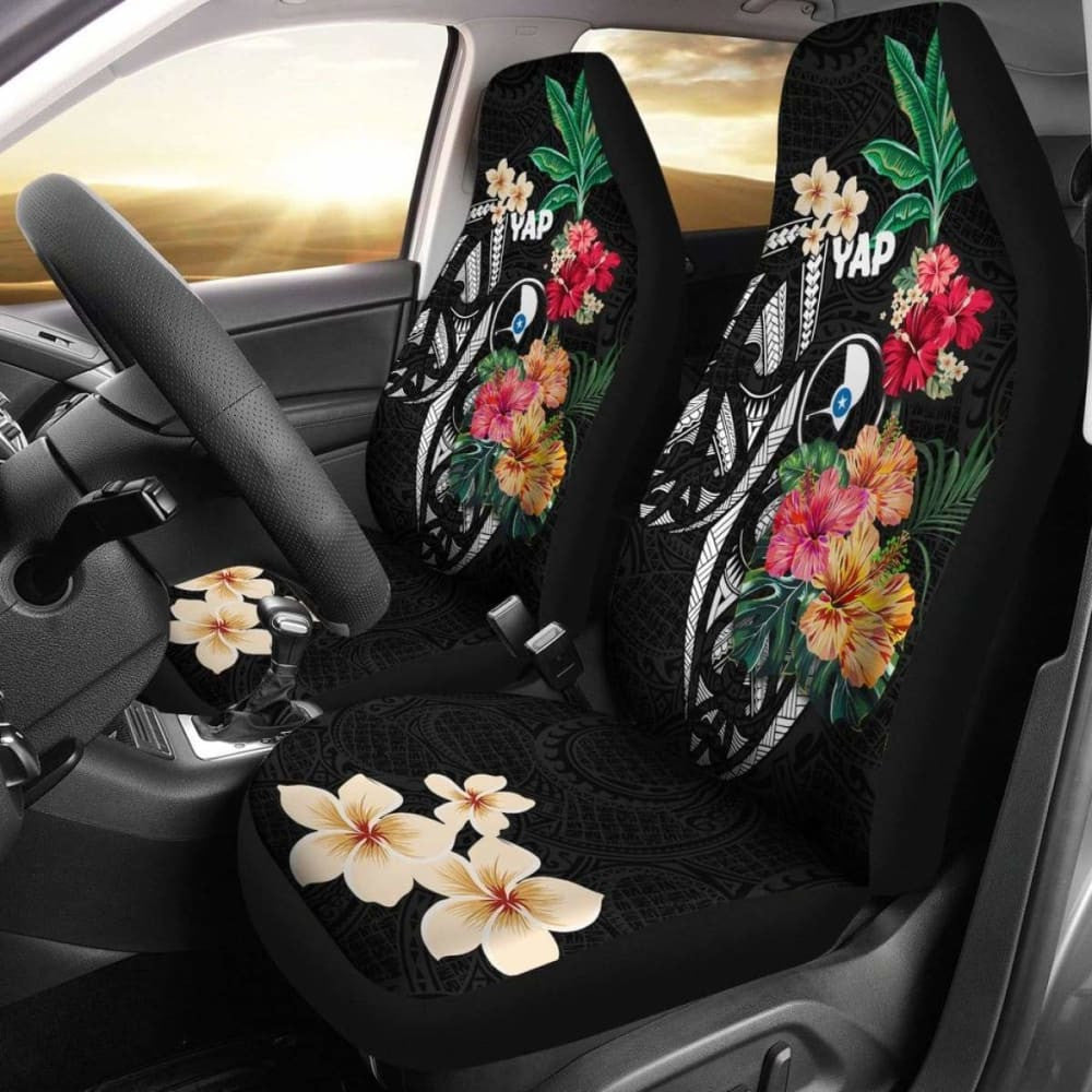 Yap Car Seat Covers Coat Of Arms Polynesian With Hibiscus