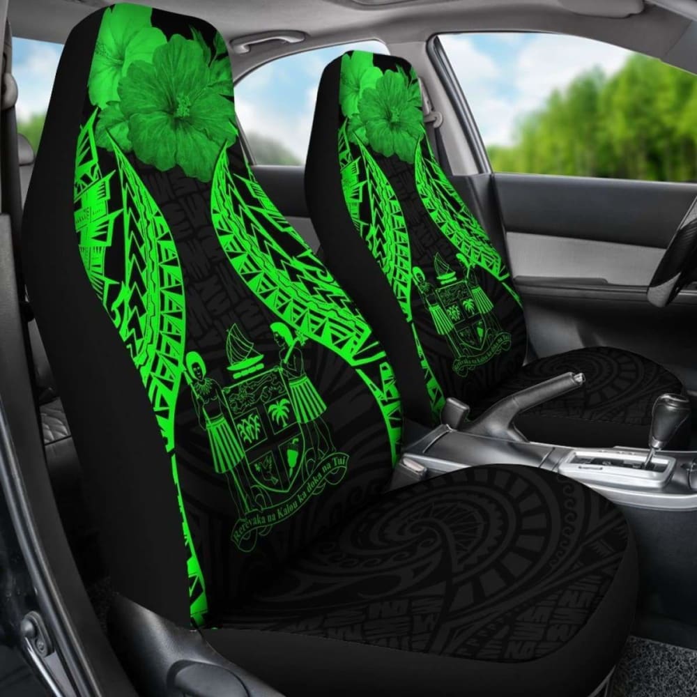 Fiji Polynesian Car Seat Covers Pride Seal And Hibiscus Green -