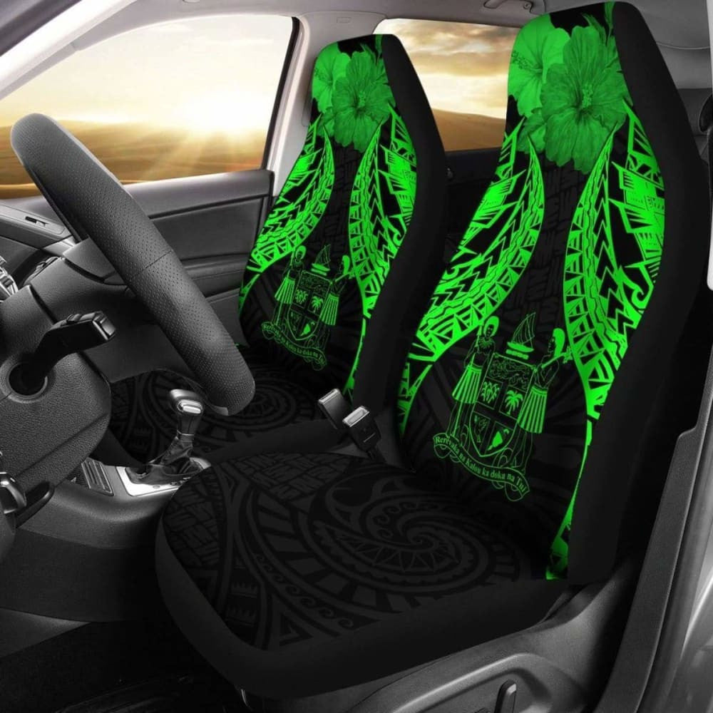 Fiji Polynesian Car Seat Covers Pride Seal And Hibiscus Green -
