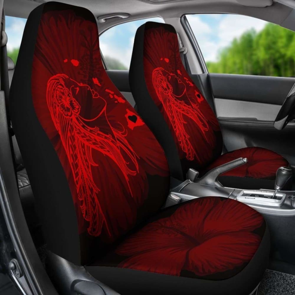 Alohawaii Car Seat Covers - Hawaii Hula Girl Hibiscus Map Red -