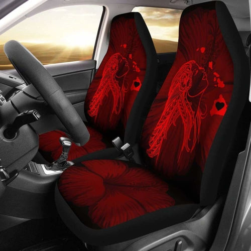 Alohawaii Car Seat Covers - Hawaii Hula Girl Hibiscus Map Red -