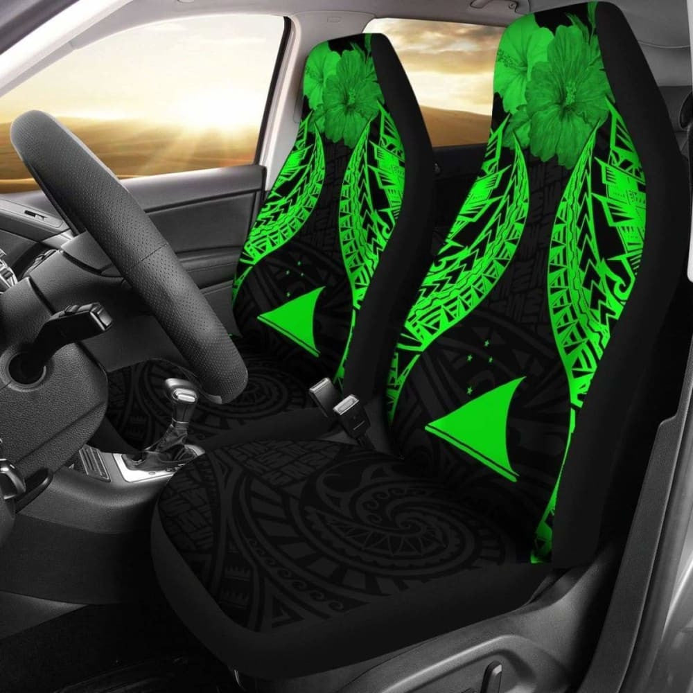 Tokelau Polynesian Car Seat Covers Pride Seal And Hibiscus Green -