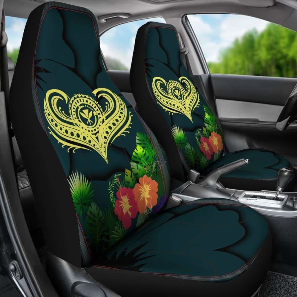 Polynesian Hawaii Kanaka Maoli Car Seat Cover - Heart With Hibiscus -