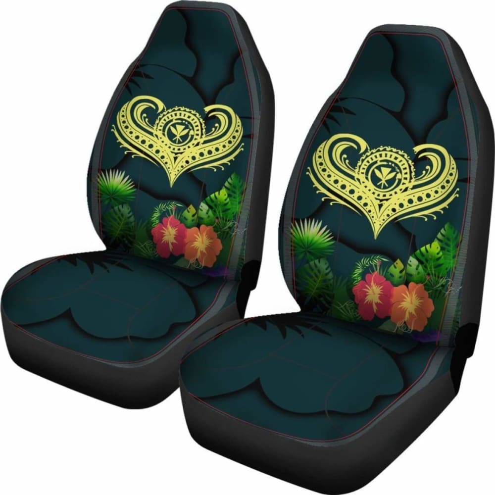 Polynesian Hawaii Kanaka Maoli Car Seat Cover - Heart With Hibiscus -