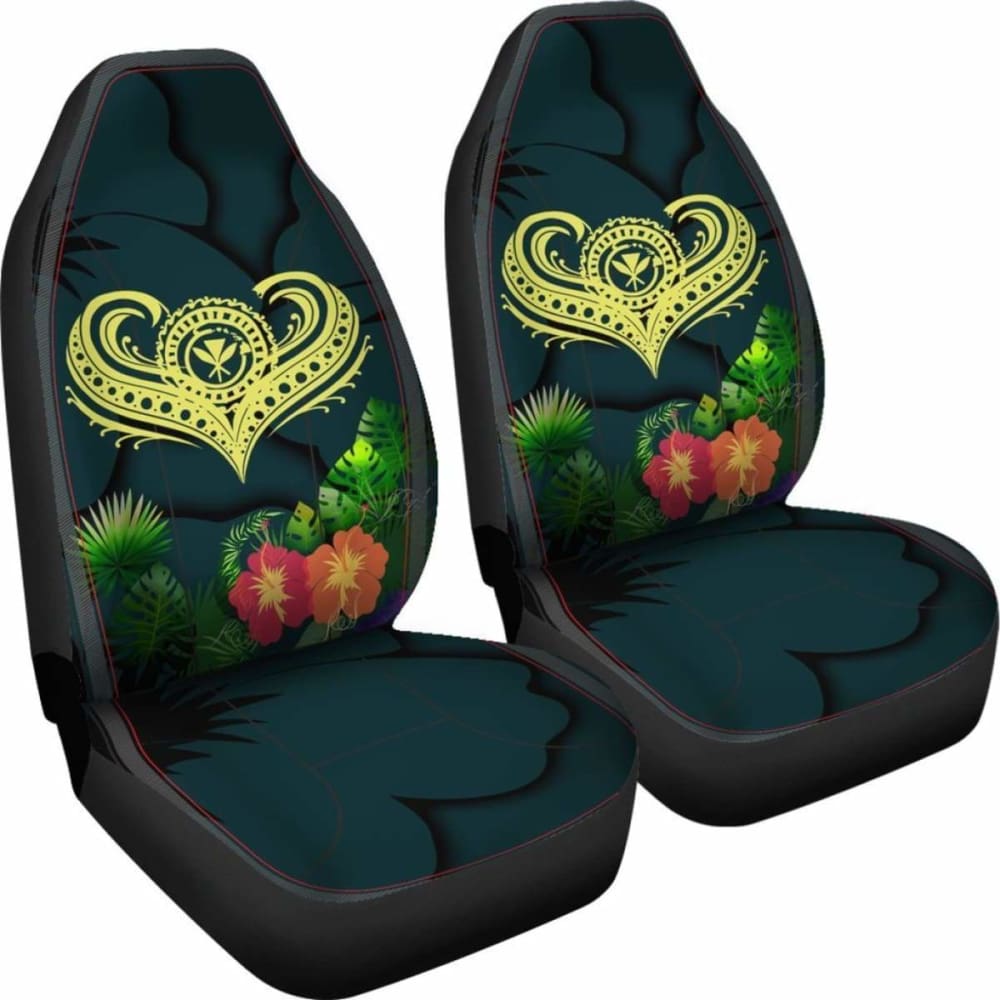 Polynesian Hawaii Kanaka Maoli Car Seat Cover - Heart With Hibiscus -