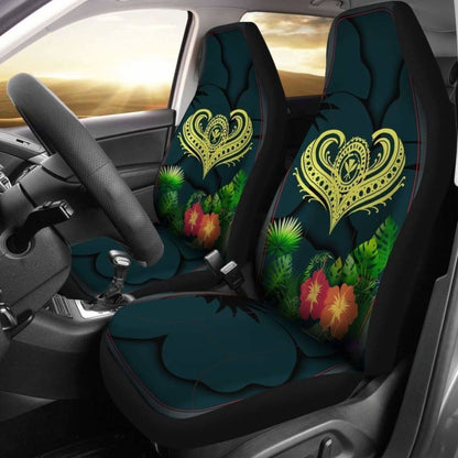 Polynesian Hawaii Kanaka Maoli Car Seat Cover - Heart With Hibiscus -