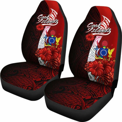 Cook Island Polynesian Car Seat Covers - Coat Of Arm With Hibiscus -