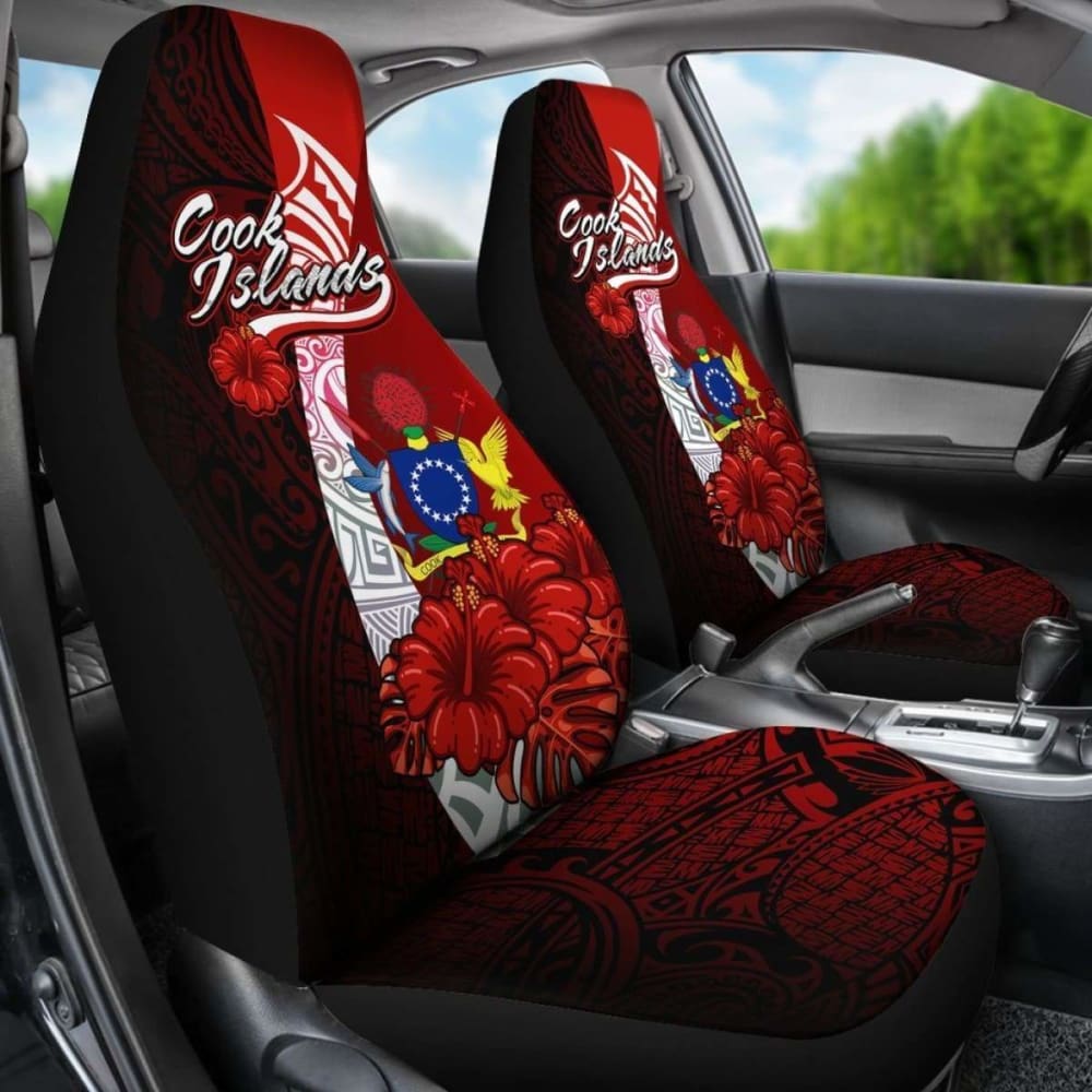 Cook Island Polynesian Car Seat Covers - Coat Of Arm With Hibiscus -