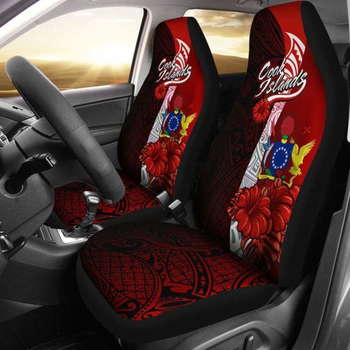 Cook Island Polynesian Car Seat Covers - Coat Of Arm With Hibiscus -