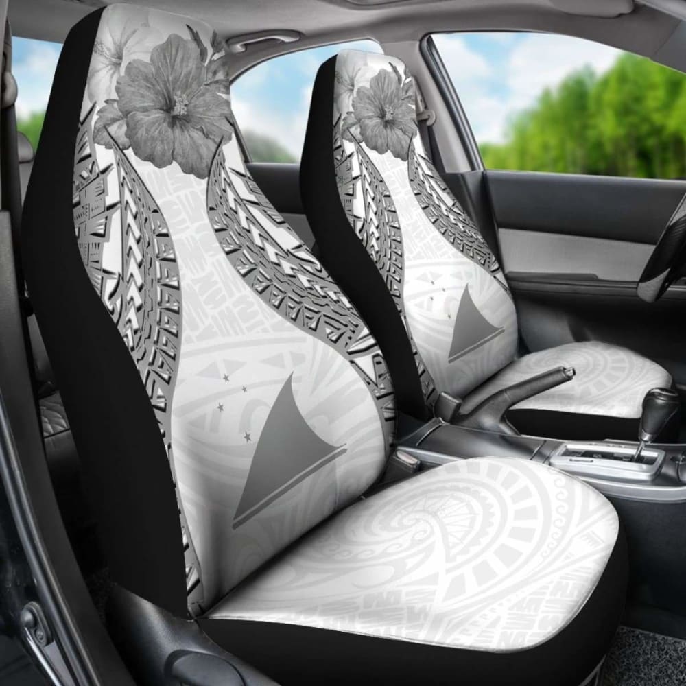 Tokelau Polynesian Car Seat Covers Pride Seal And Hibiscus White -