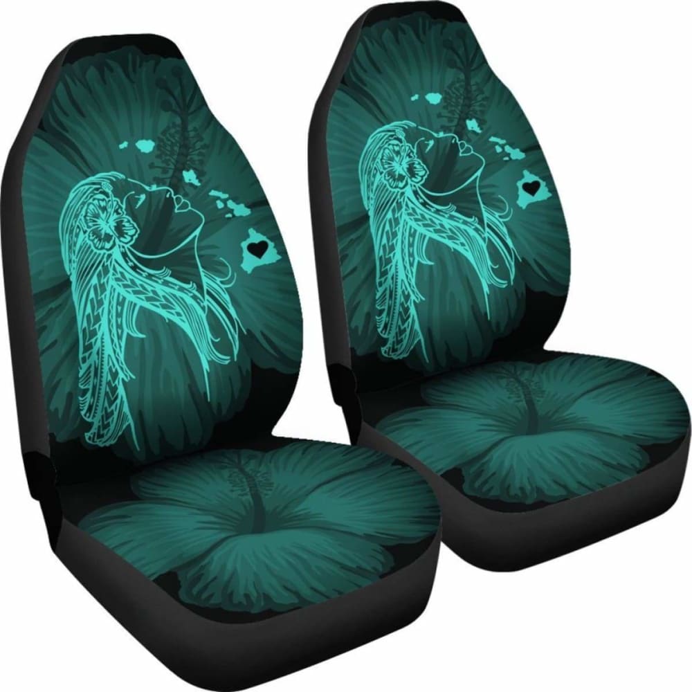 Alohawaii Car Seat Covers - Hawaii Hula Girl Hibiscus Map Turquoise -
