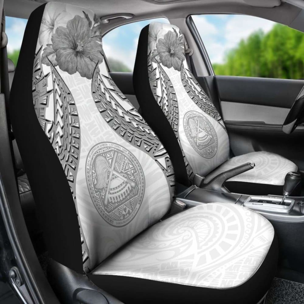 American Samoa Polynesian Car Seat Covers Pride Seal And Hibiscus White -