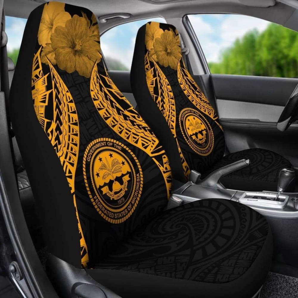 Federated States Of Micronesia Polynesian Car Seat Covers Pride Seal And Hibiscus Gold -