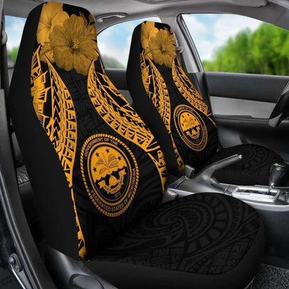 Federated States Of Micronesia Polynesian Car Seat Covers Pride Seal And Hibiscus Gold -