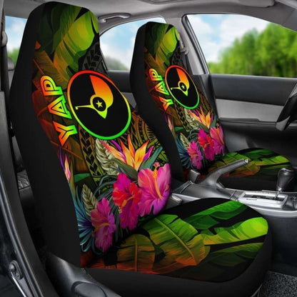 Yap Polynesian Car Seat Covers -  Hibiscus And Banana Leaves -
