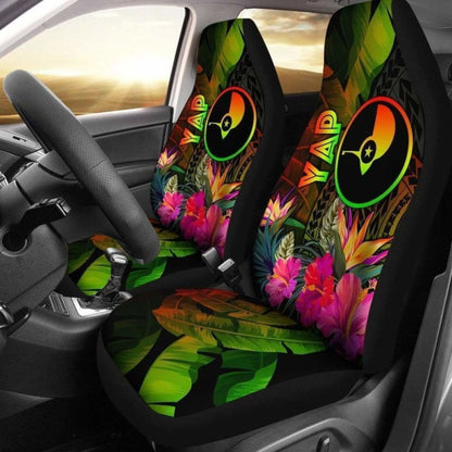 Yap Polynesian Car Seat Covers -  Hibiscus And Banana Leaves -