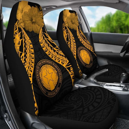 Northern Mariana Islands Polynesian Car Seat Covers Pride Seal And Hibiscus Gold -