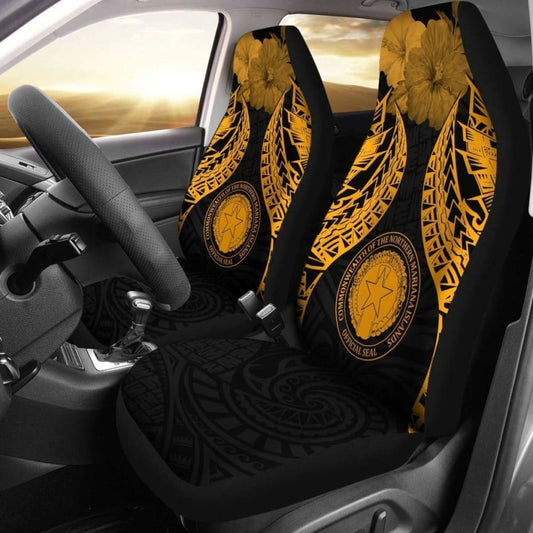 Northern Mariana Islands Polynesian Car Seat Covers Pride Seal And Hibiscus Gold -