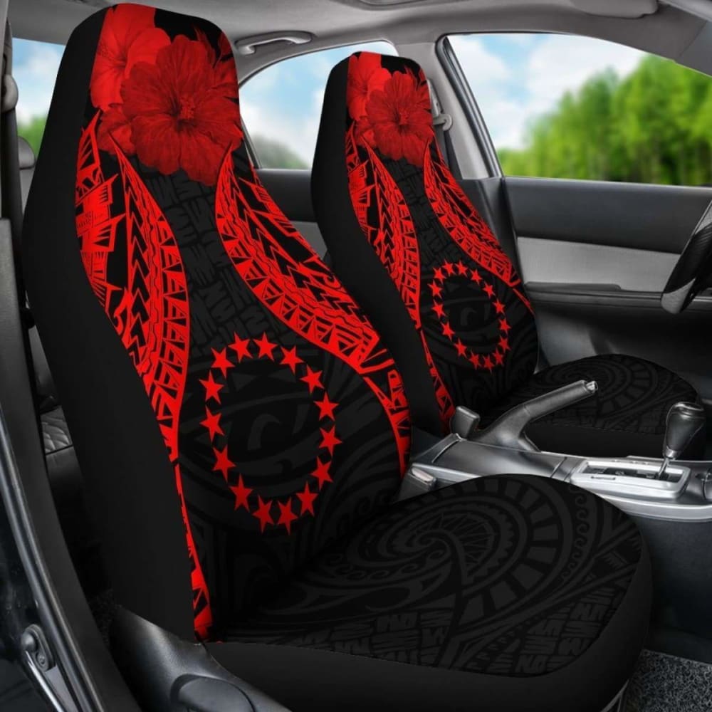 Cook Islands Polynesian Car Seat Covers Pride Seal And Hibiscus Red -