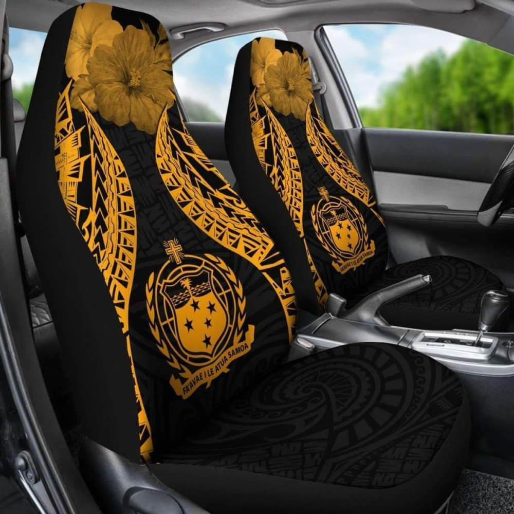 Samoa Polynesian Car Seat Covers Pride Seal And Hibiscus Gold -