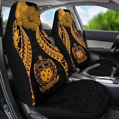 Samoa Polynesian Car Seat Covers Pride Seal And Hibiscus Gold -
