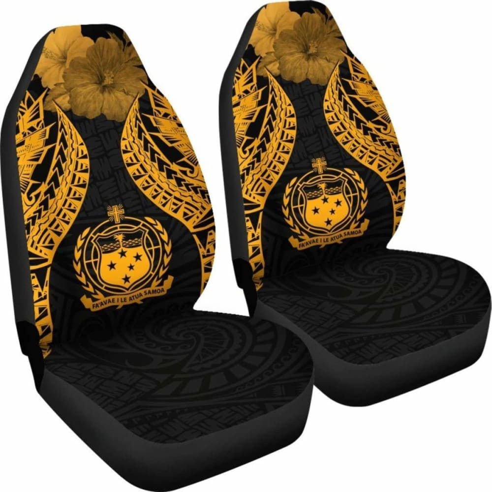 Samoa Polynesian Car Seat Covers Pride Seal And Hibiscus Gold -