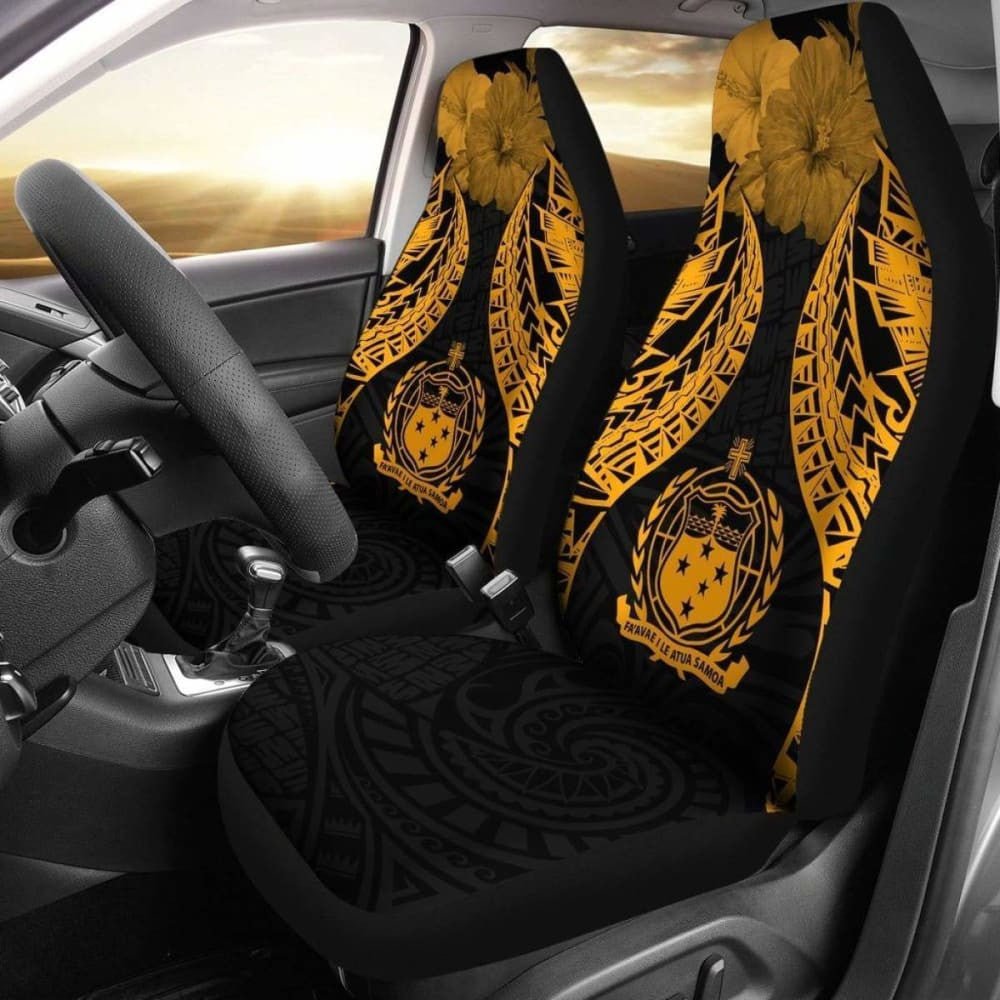 Samoa Polynesian Car Seat Covers Pride Seal And Hibiscus Gold -