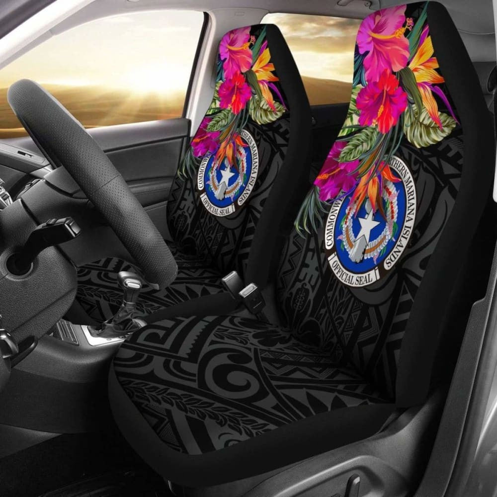 Northern Mariana Islands Car Seat Covers - Saipan Hibiscus Polynesian Pattern -