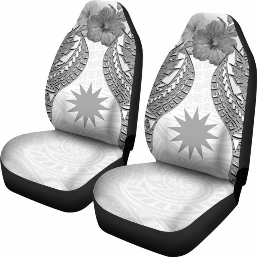 Nauru Polynesian Car Seat Covers Pride Seal And Hibiscus White -