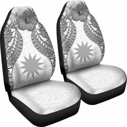 Nauru Polynesian Car Seat Covers Pride Seal And Hibiscus White -
