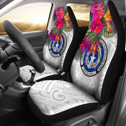 Northern Mariana Islands Car Seat Covers Polynesian Hibiscus White Pattern -