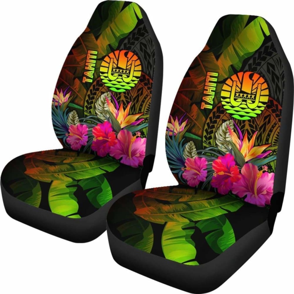 Tahiti Polynesian Car Seat Covers -  Hibiscus And Banana Leaves -