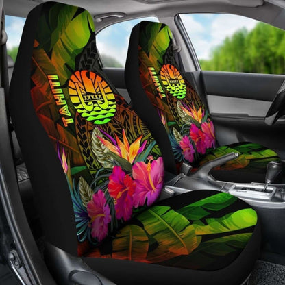 Tahiti Polynesian Car Seat Covers -  Hibiscus And Banana Leaves -