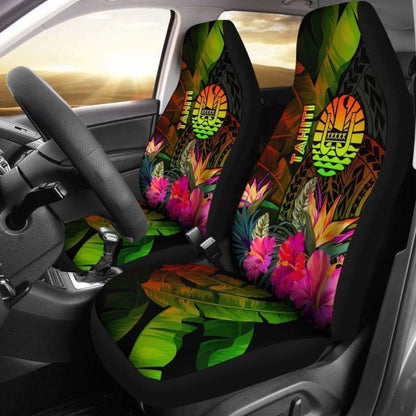 Tahiti Polynesian Car Seat Covers -  Hibiscus And Banana Leaves -