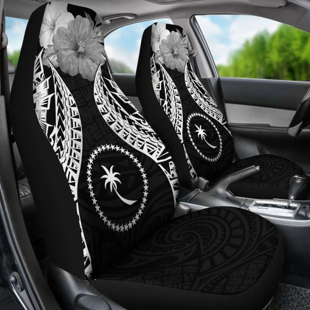Chuuk Polynesian Car Seat Covers Pride Seal And Hibiscus Black -