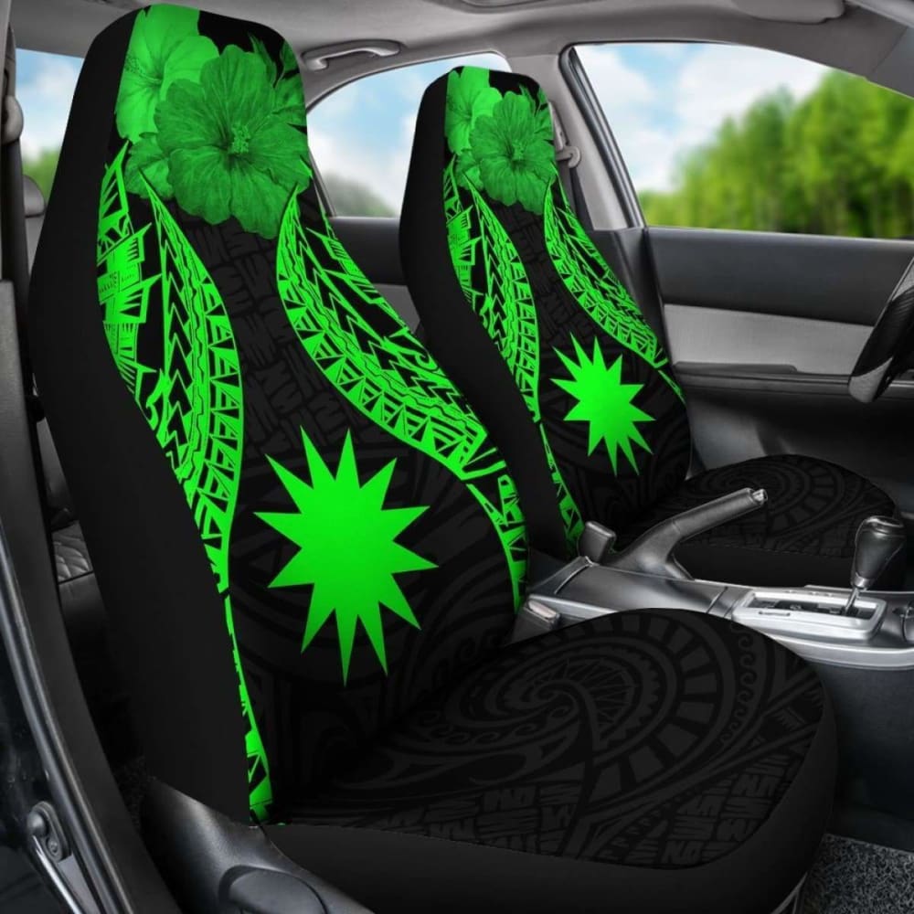 Nauru Polynesian Car Seat Covers Pride Seal And Hibiscus Green -