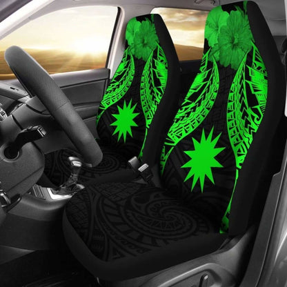 Nauru Polynesian Car Seat Covers Pride Seal And Hibiscus Green -