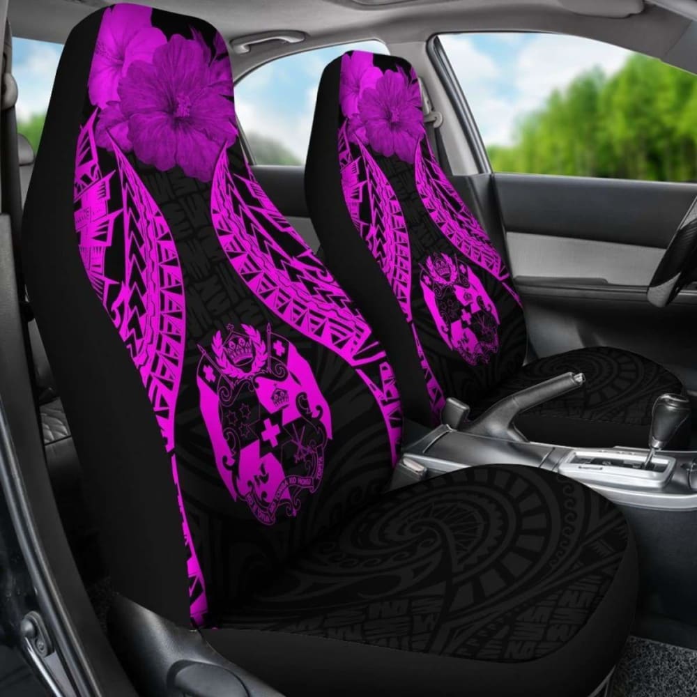 Tonga Polynesian Car Seat Covers Pride Seal And Hibiscus Pink -
